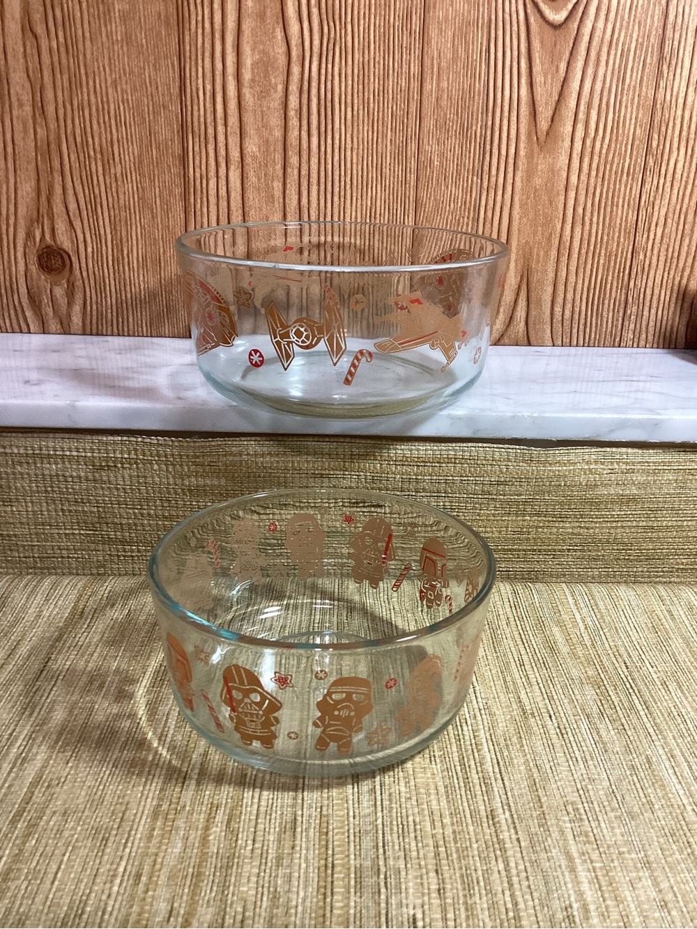 Retro Pyrex Clear Glass Bowls with Star Wars Print - Set of 2